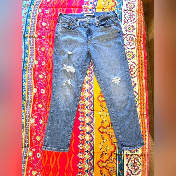 Levi's Boyfriend Jeans Womens 29 Blue Medium Wash Distressed Stretch- 2 Pair - Picture 4 of 15